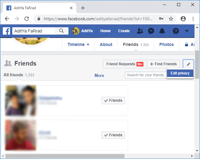 Nascondi la tua lista di amici di Facebook da tutti