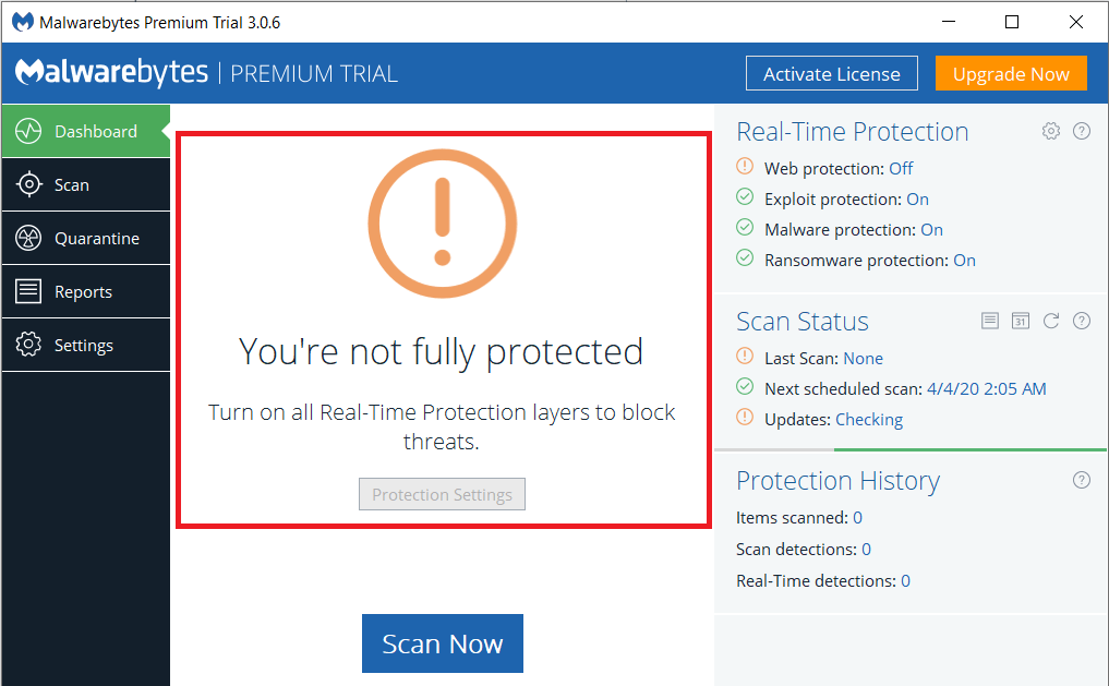 Malwarebytes 실시간 웹 보호가 오류를 켜지 않는 문제 수정