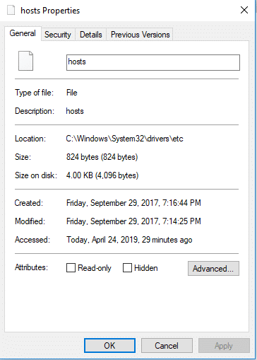 Betulkan Akses dinafikan semasa mengedit fail hos dalam Windows 10