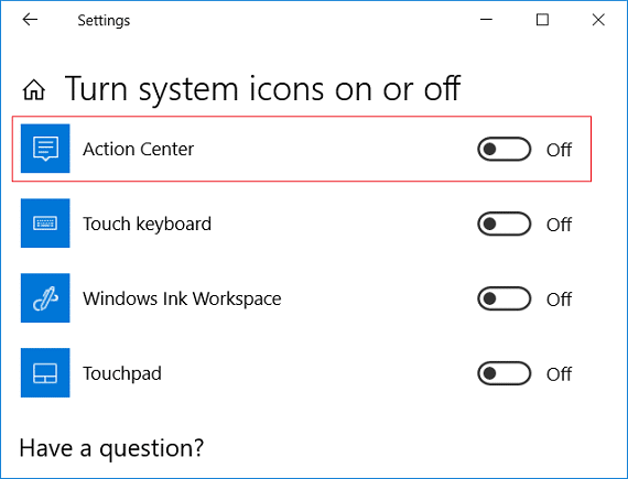 Включение или отключение Центра действий в Windows 10