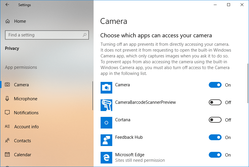 Izinkan atau Tolak Akses Aplikasi ke Kamera di Windows 10