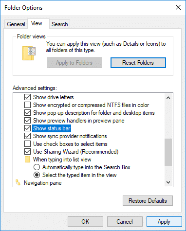 Activer ou désactiver la barre d'état dans l'explorateur de fichiers sous Windows 10