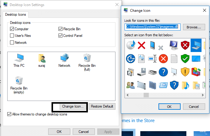 Restaurar iconos de escritorio antiguos en Windows 10
