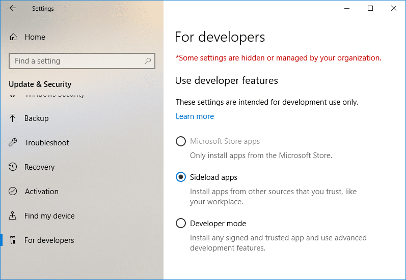 Abilita o disabilita la modalità sviluppatore in Windows 10