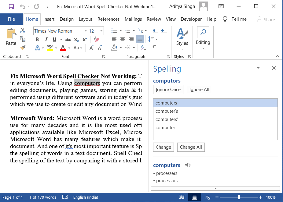 إصلاح التدقيق الإملائي لا يعمل في Microsoft Word