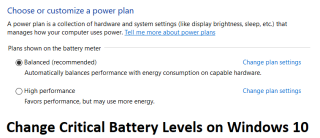 Ubah Level Baterai Kritis di Windows 10