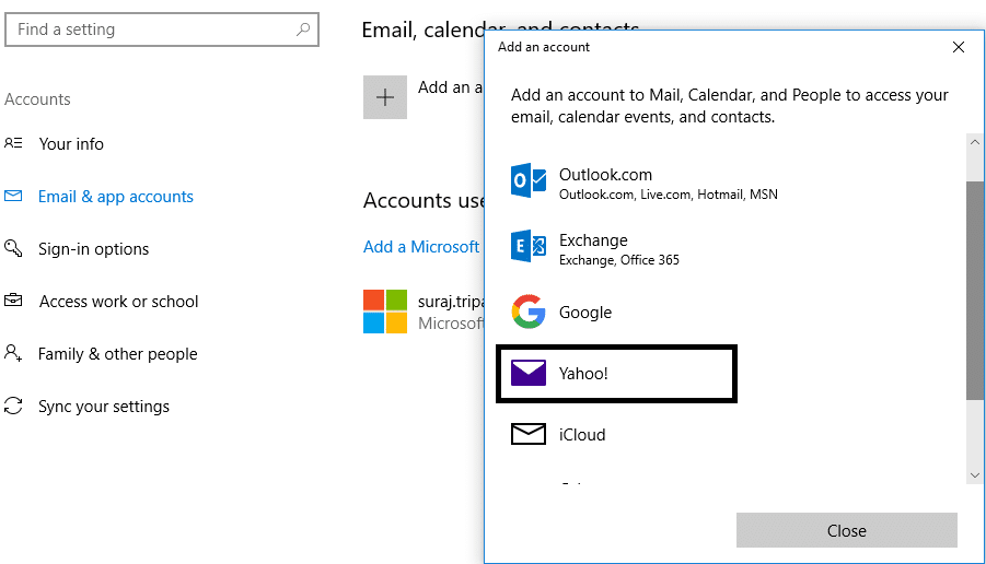 Siapkan akun email Yahoo di Aplikasi Windows 10 Mail