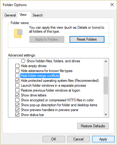 在 Windows 10 中顯示或隱藏文件夾合併衝突