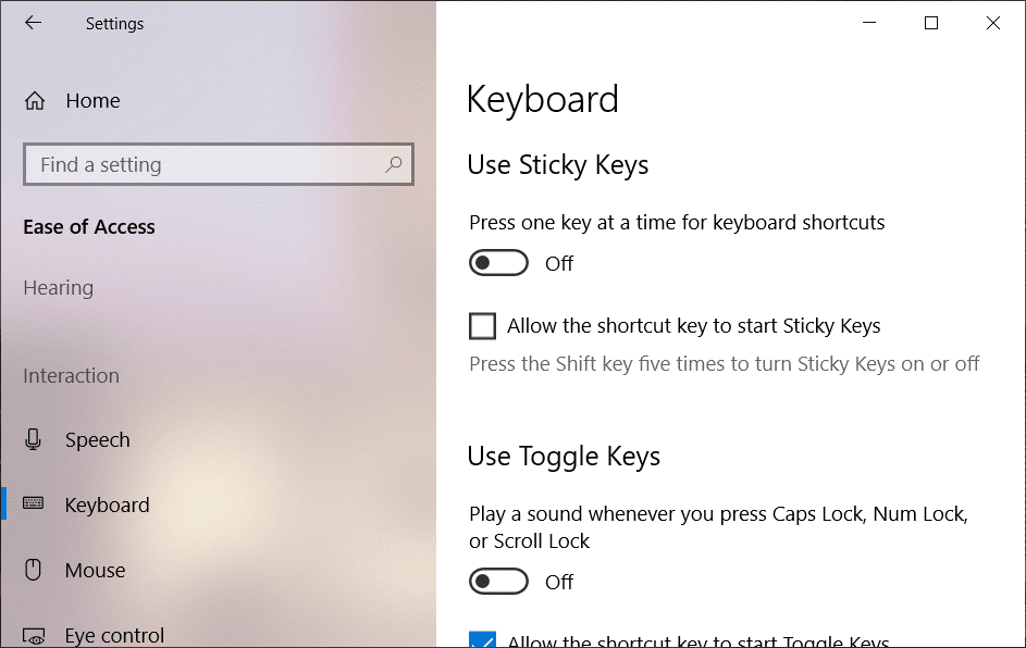 3 modi per disattivare i tasti permanenti in Windows 10