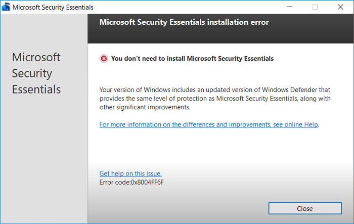 Nyahpasang Microsoft Security Essentials dalam Windows 10