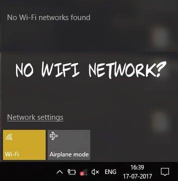 Réparer le réseau WiFi ne s'affichant pas sur Windows 10