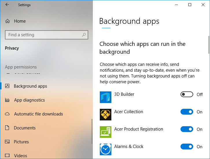 Come disabilitare le app in background in Windows 10
