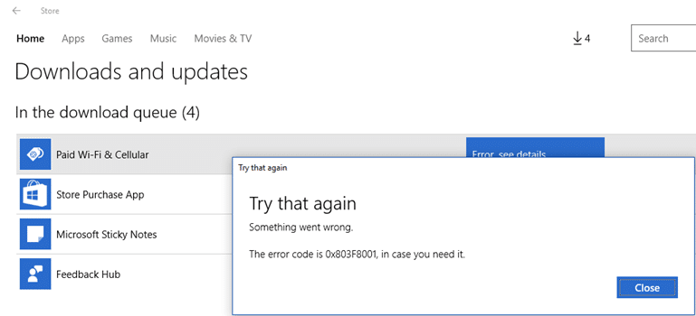 Perbaiki Kode Kesalahan Windows Store 0x803F8001