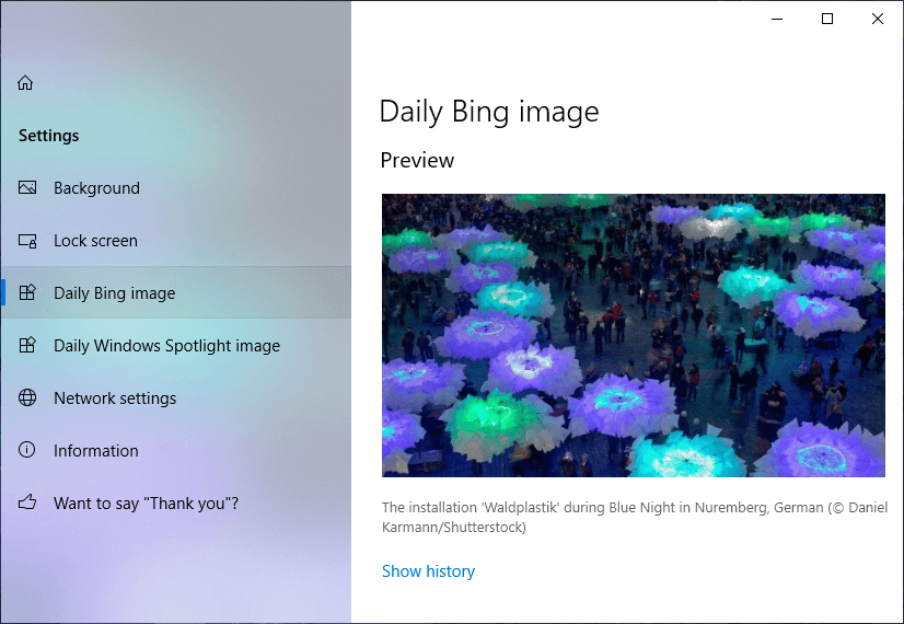 Windows 10에서 Daily Bing 이미지를 배경 화면으로 설정