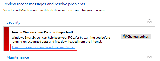 Disabilita il filtro SmartScreen in Windows 10