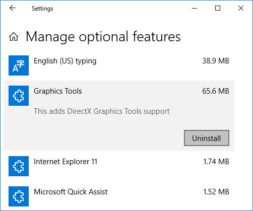 So installieren oder deinstallieren Sie Grafiktools in Windows 10