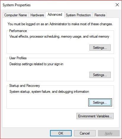 Nonaktifkan Restart Otomatis pada Kegagalan Sistem di Windows 10