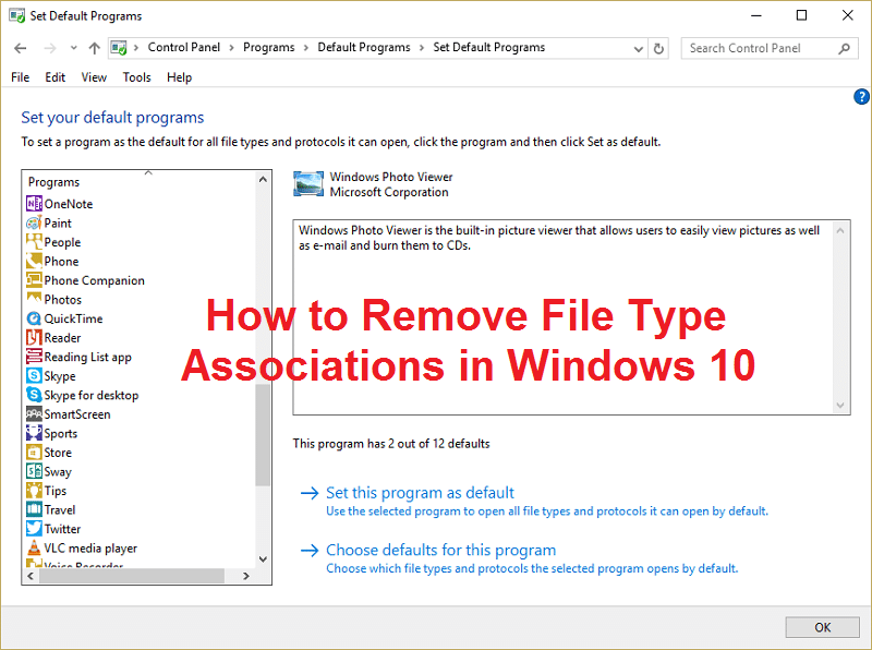 Как удалить ассоциации типов файлов в Windows 10