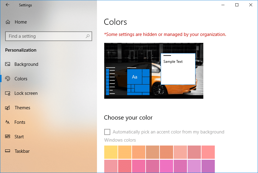Запретить изменение цвета и внешнего вида в Windows 10