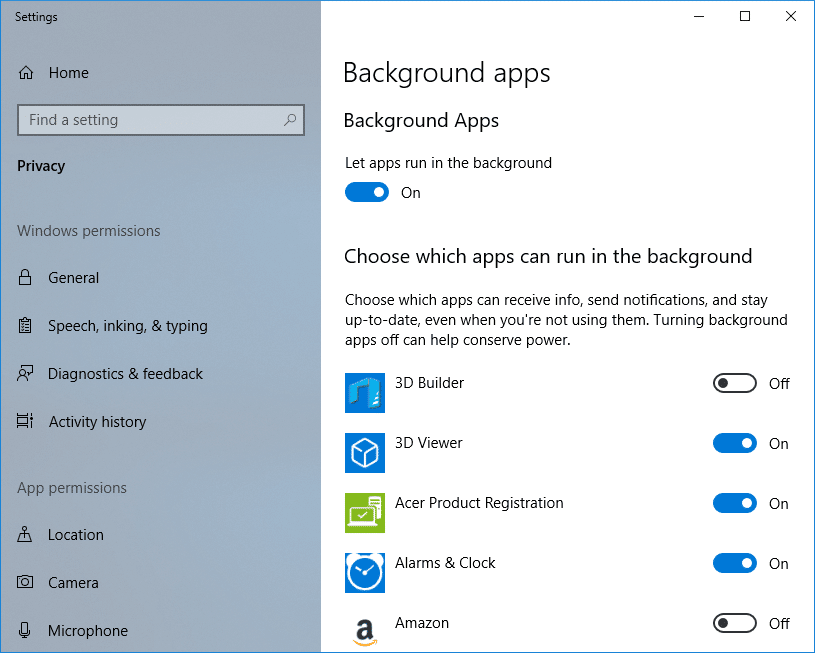 Evite que las aplicaciones se ejecuten en segundo plano en Windows 10