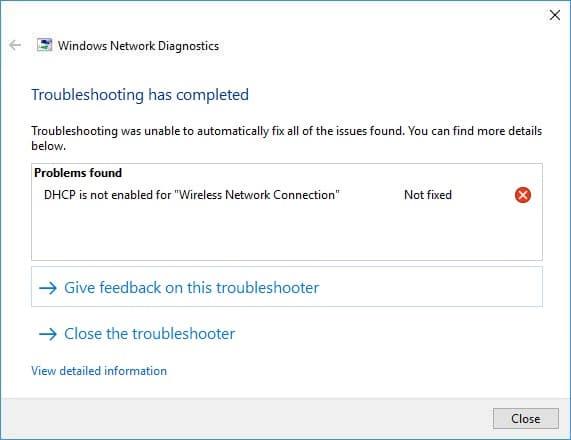 Windows10のWiFiでDHCPが有効になっていない問題を修正