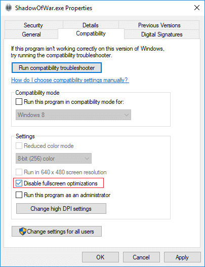 Cara Melumpuhkan Pengoptimuman Skrin Penuh dalam Windows 10