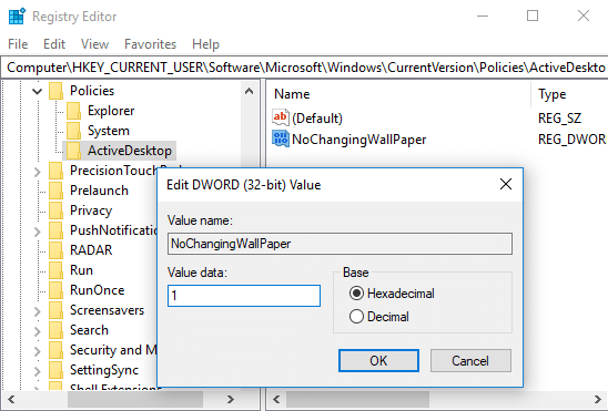 Empêcher les utilisateurs de modifier le papier peint du bureau dans Windows 10