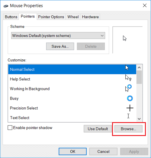 Изменить курсор мыши windows 10. Указатели мыши для Windows 10. Mouse properties Pointers. Изменение курсора мыши Windows 7.
