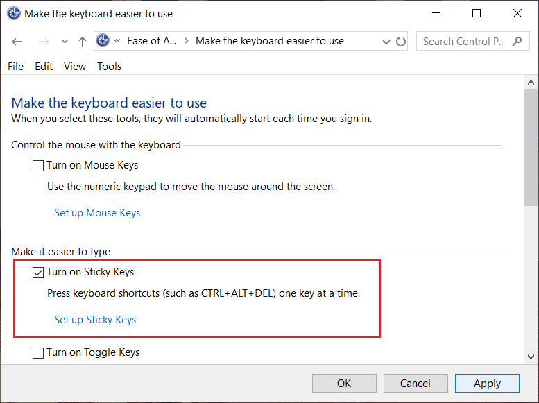 3 طرق لإيقاف تشغيل Sticky Keys في نظام التشغيل Windows 10