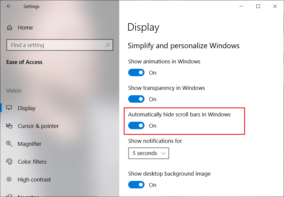 Toujours afficher les barres de défilement dans les applications Windows 10 Store