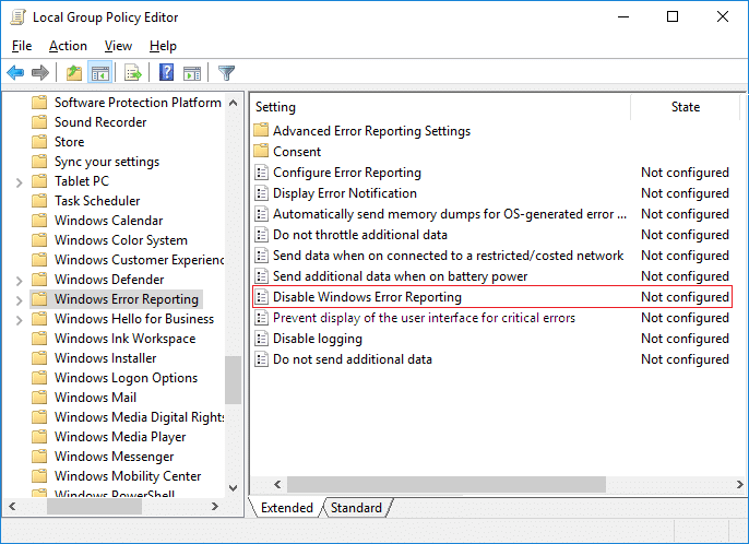 Activer ou désactiver le rapport d'erreurs Windows dans Windows 10
