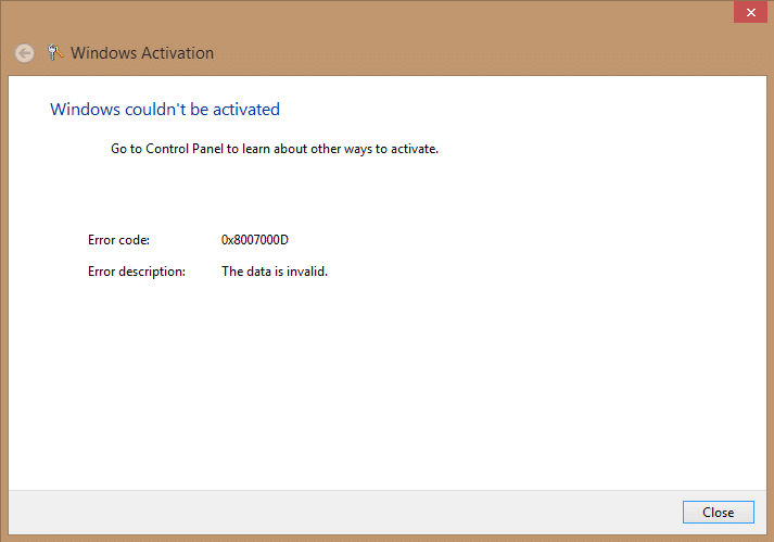 Perbaiki Kode Kesalahan 0x8007000D saat mencoba mengaktifkan Windows