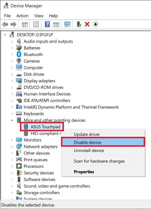 Disable the device. Enable selected devices.