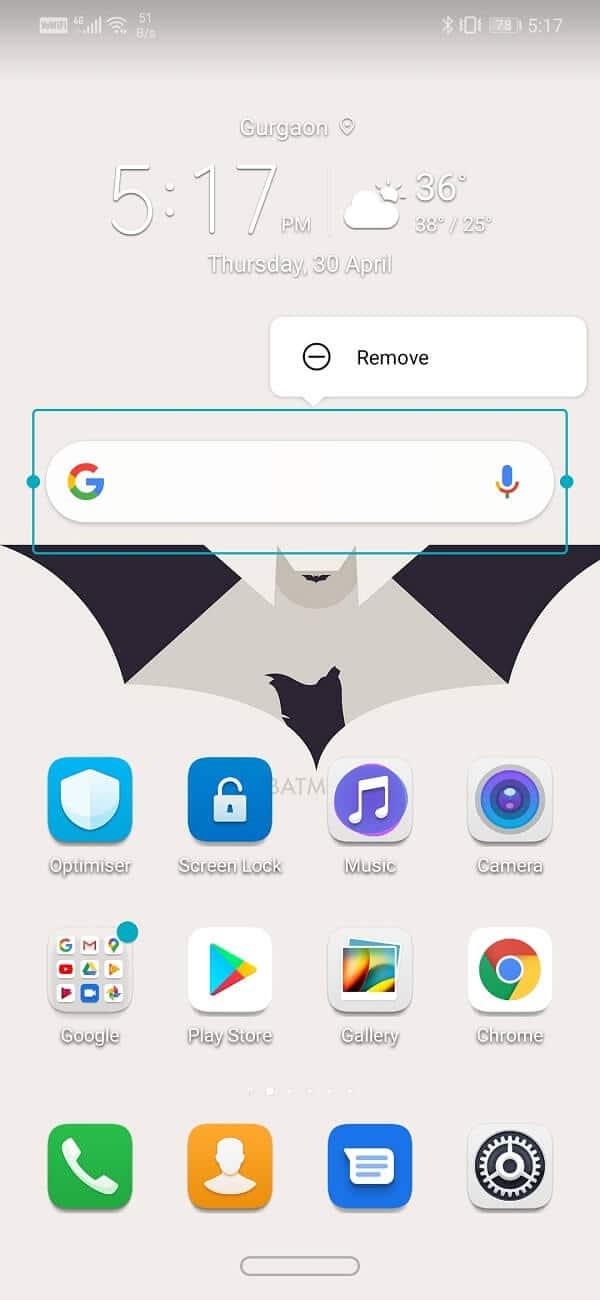 Supprimer la barre de recherche Google de l'écran d'accueil Android