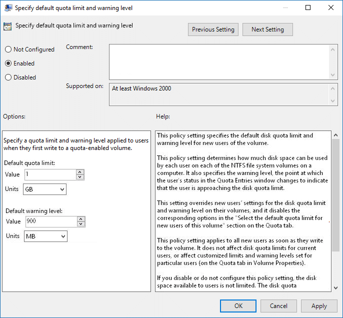 Cómo establecer el límite de cuota de disco y el nivel de advertencia en Windows 10