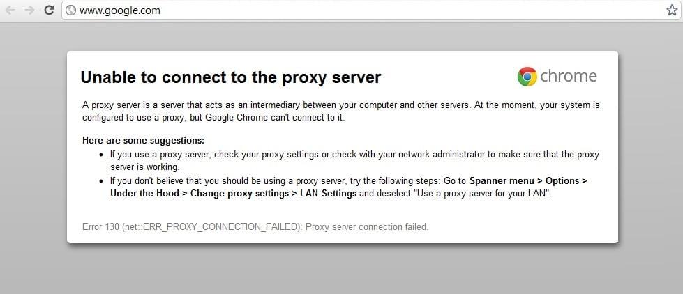 Perbaiki Tidak Dapat Terhubung Ke Kode Kesalahan Server Proxy 130
