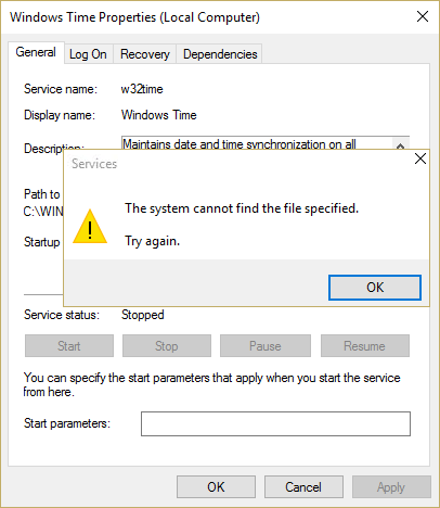 Perbaiki layanan Waktu Windows tidak dimulai secara otomatis
