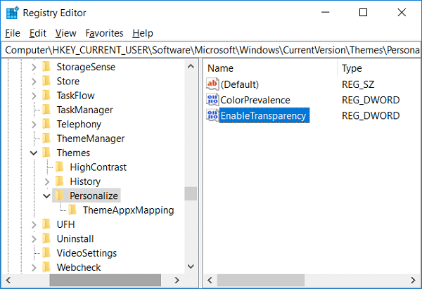 Aktifkan atau Nonaktifkan Efek Transparansi di Windows 10