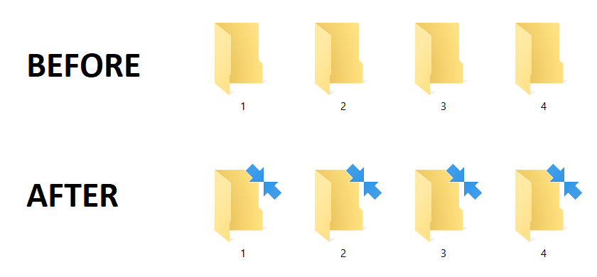 Rimuovi l'icona delle frecce blu su file e cartelle compressi in Windows 10