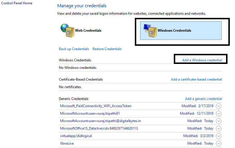 Solucionar el error de introducción de credenciales de red en Windows 10