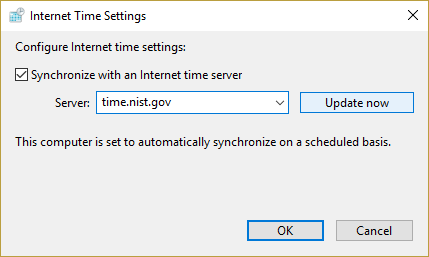 Synchroniser l'horloge Windows 10 avec un serveur de temps Internet
