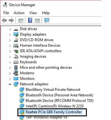 Исправить адаптер Realtek PCIe GBE Family Controller испытывает проблему с драйвером