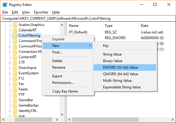 Abilita o disabilita i filtri colore in Windows 10
