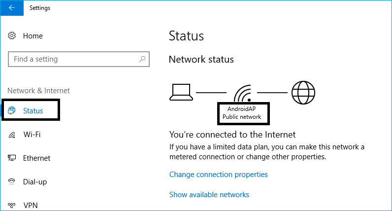Passaggio da rete pubblica a rete privata in Windows 10