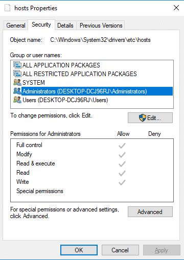 Remediați accesul refuzat la editarea fișierului hosts în Windows 10