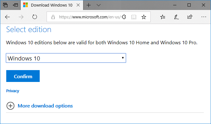Téléchargez l'ISO officiel de Windows 10 sans outil de création de média