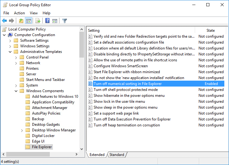 Activer ou désactiver le tri numérique dans l'explorateur de fichiers sous Windows 10
