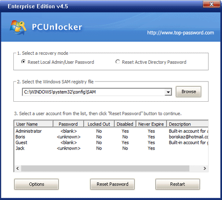استعادة كلمات المرور المنسية لنظام التشغيل Windows 10 باستخدام PCUnlocker