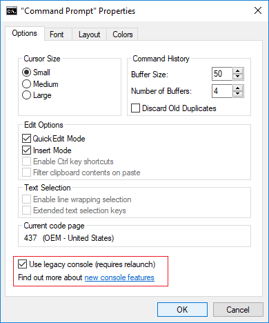 Aktifkan atau Nonaktifkan Konsol Legacy untuk Command Prompt dan PowerShell di Windows 10