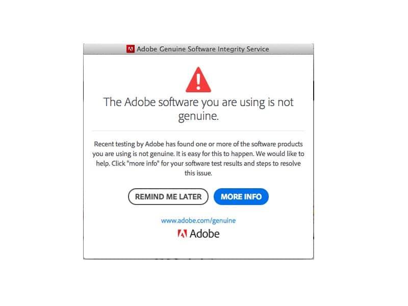 Betulkan Perisian Adobe yang Anda Gunakan Bukan Ralat Tulen